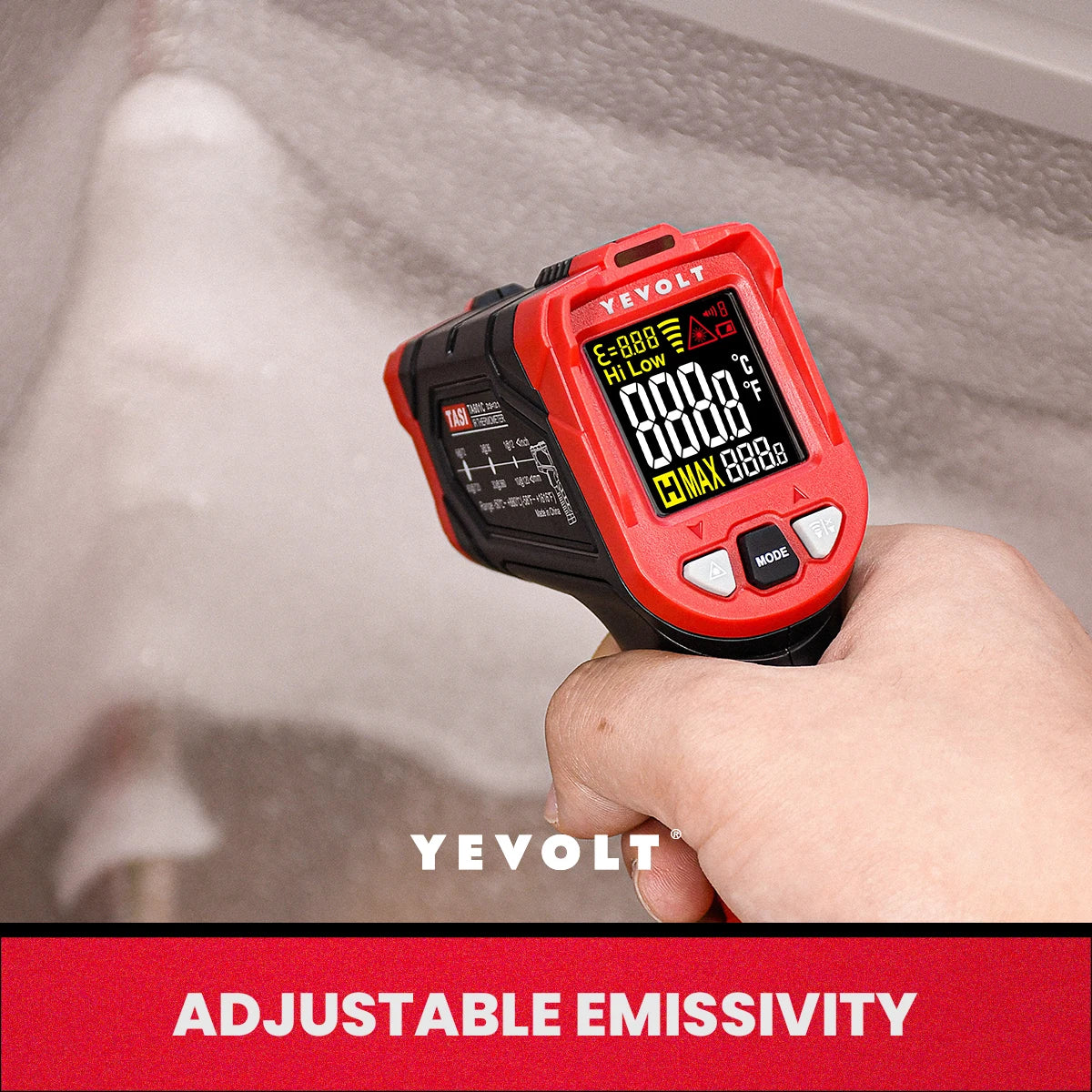 Termómetro infrarrojo digital YEVOLT serie TA601, portátil, sin contacto, con láser IR, punta de pistola de calor, pantalla a color VA HD