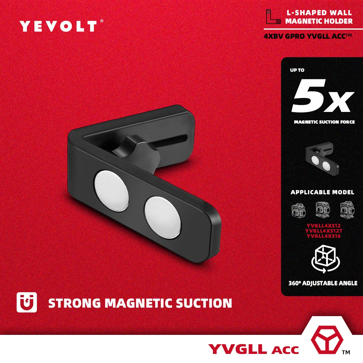 Suporte de parede magnético para nível a laser YEVOLT YVXS2LM360/YVXS3DLM360, suporte em formato de L, adaptador de nível para tripé, suporte giratório