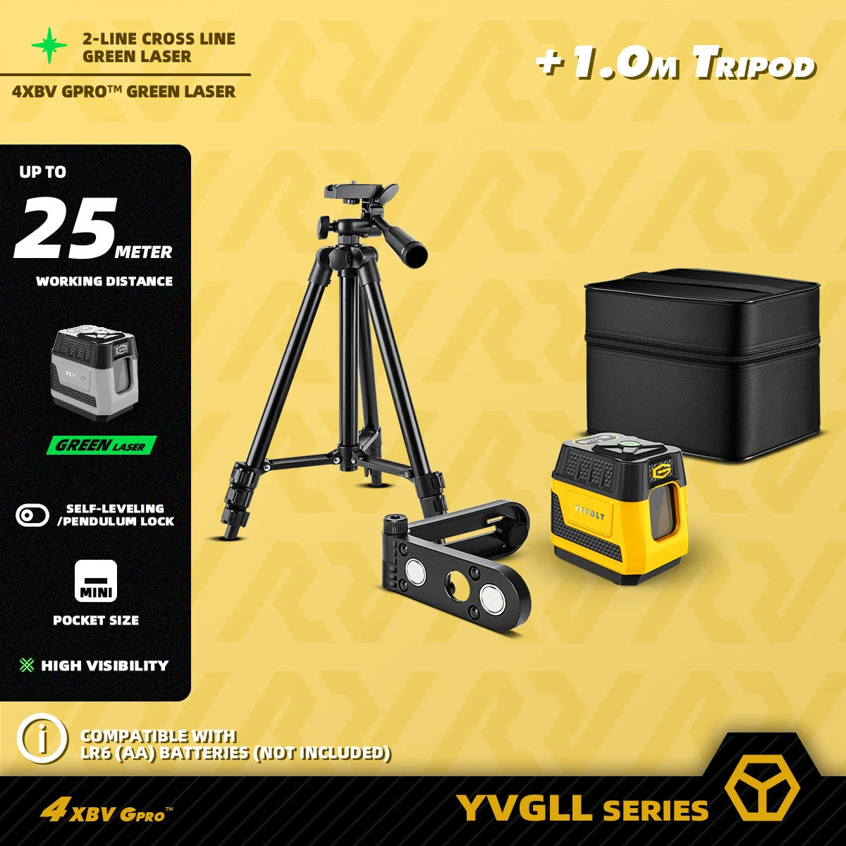 Nivel láser rojo/verde de 2 líneas cruzadas, autonivelante, portátil y ligero, serie YEVOLT YVRLL4XS2/YVGLL4XS2G