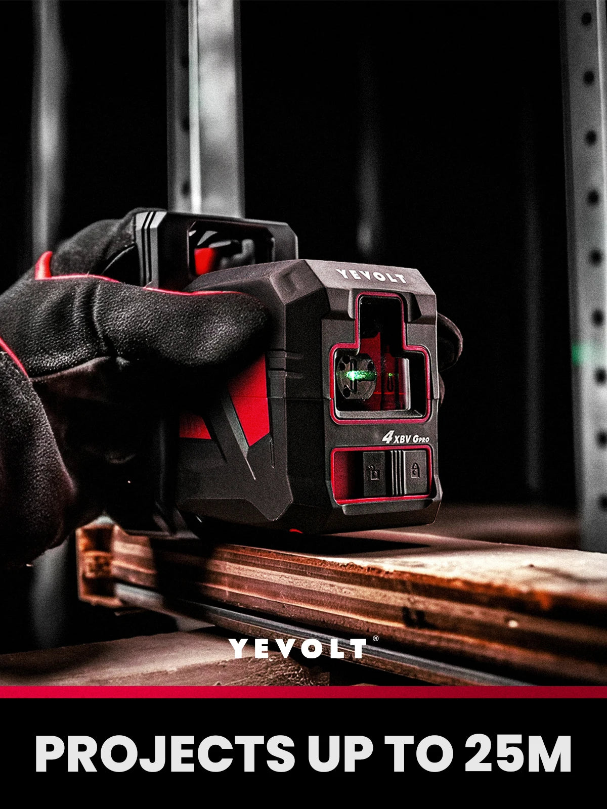 Kit de nível a laser verde de linha cruzada YEVOLT YVGLL4XS2-Ld com base giratória de 2 linhas e suporte magnético, ferramentas profissionais de nivelamento automático
