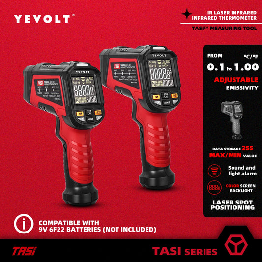 Termómetro infrarrojo digital YEVOLT serie TA603, portátil, sin contacto, con láser IR, punta de pistola, pantalla a color y retroiluminación.