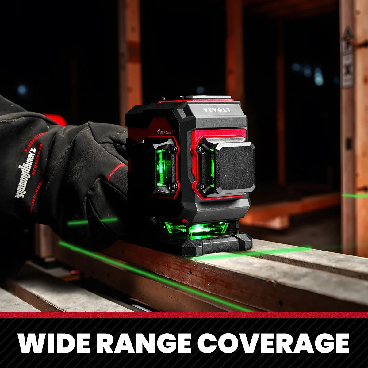 YEVOLT Ground-Mode 12-Line Laser Level YVGLL4XS12T 360° Vertical Coverage ±0.2mm/m Outdoor Daylight Use Single-Person Operation