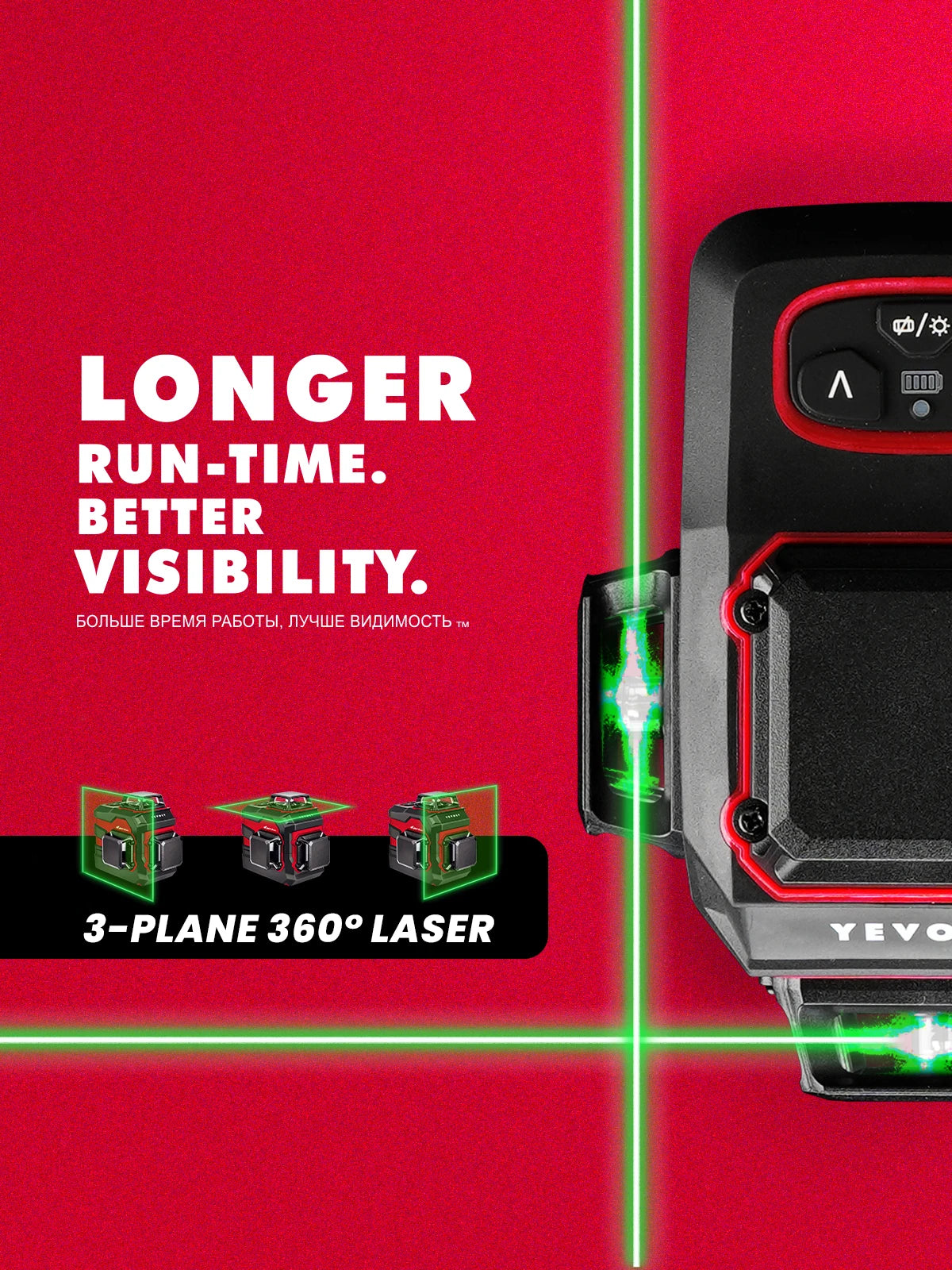 YEVOLT YVGLL4XS12-L 3-Plane Green Laser Level 12-Line Professional High Precision Construction Machine Tools + Magnetic Holder