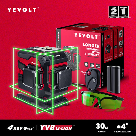 Nível a laser autonivelante YEVOLT YVGLL4XS12T IP54 360°x3 12 linhas, layout de valas e tubulações, alta precisão, 30 m de longo alcance