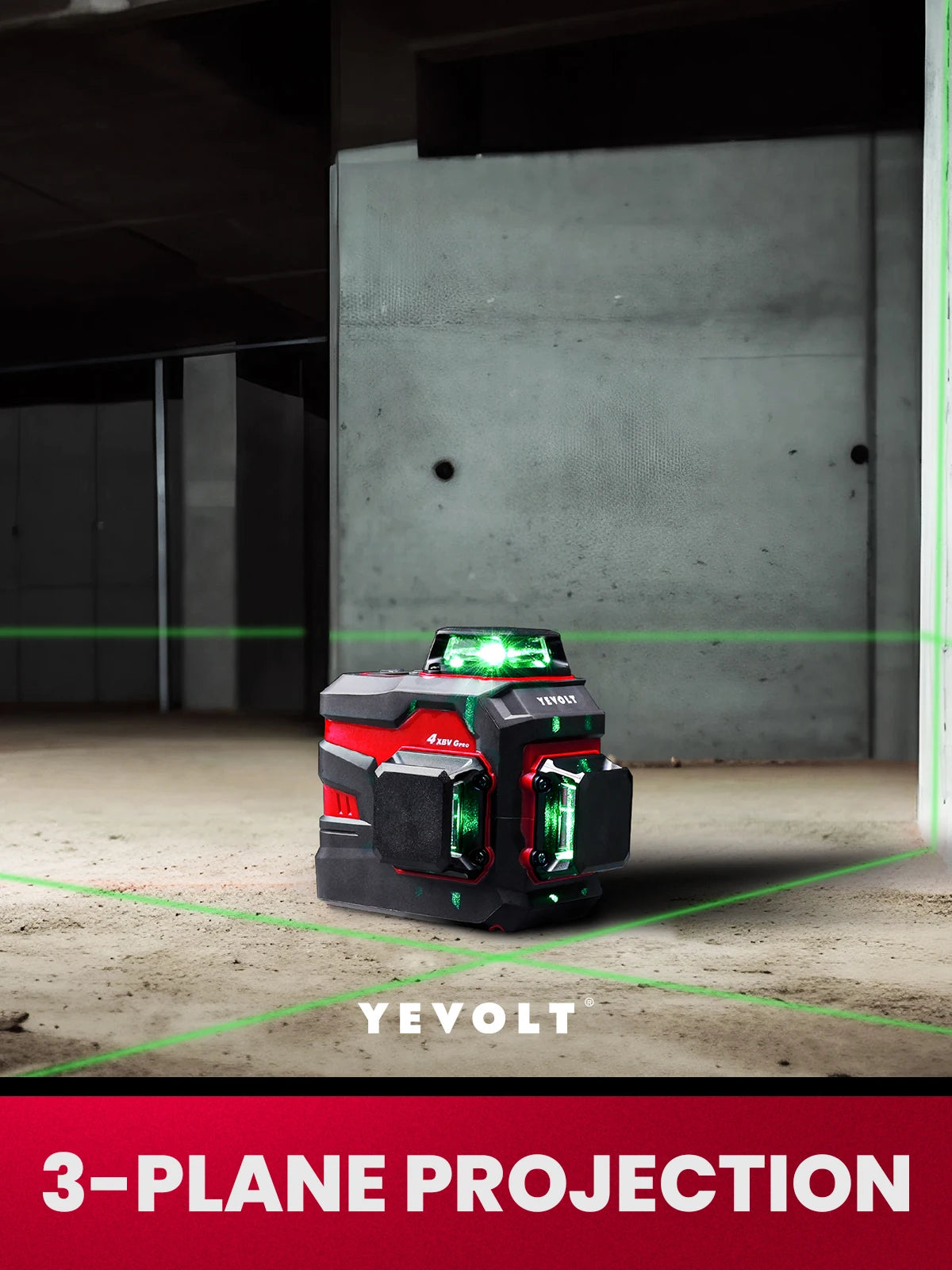 YEVOLT YVGLL4XS12-L 3-Plane Green Laser Level 12-Line Professional High Precision Construction Machine Tools + Magnetic Holder