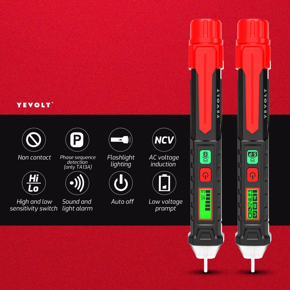 YEVOLT TA13A/TA11B+ Non-Contact NCV Voltage Tester Pen 12V~1000V AC Flashlight LCD Display Buzzer Alarm Live/Null Wire Tester