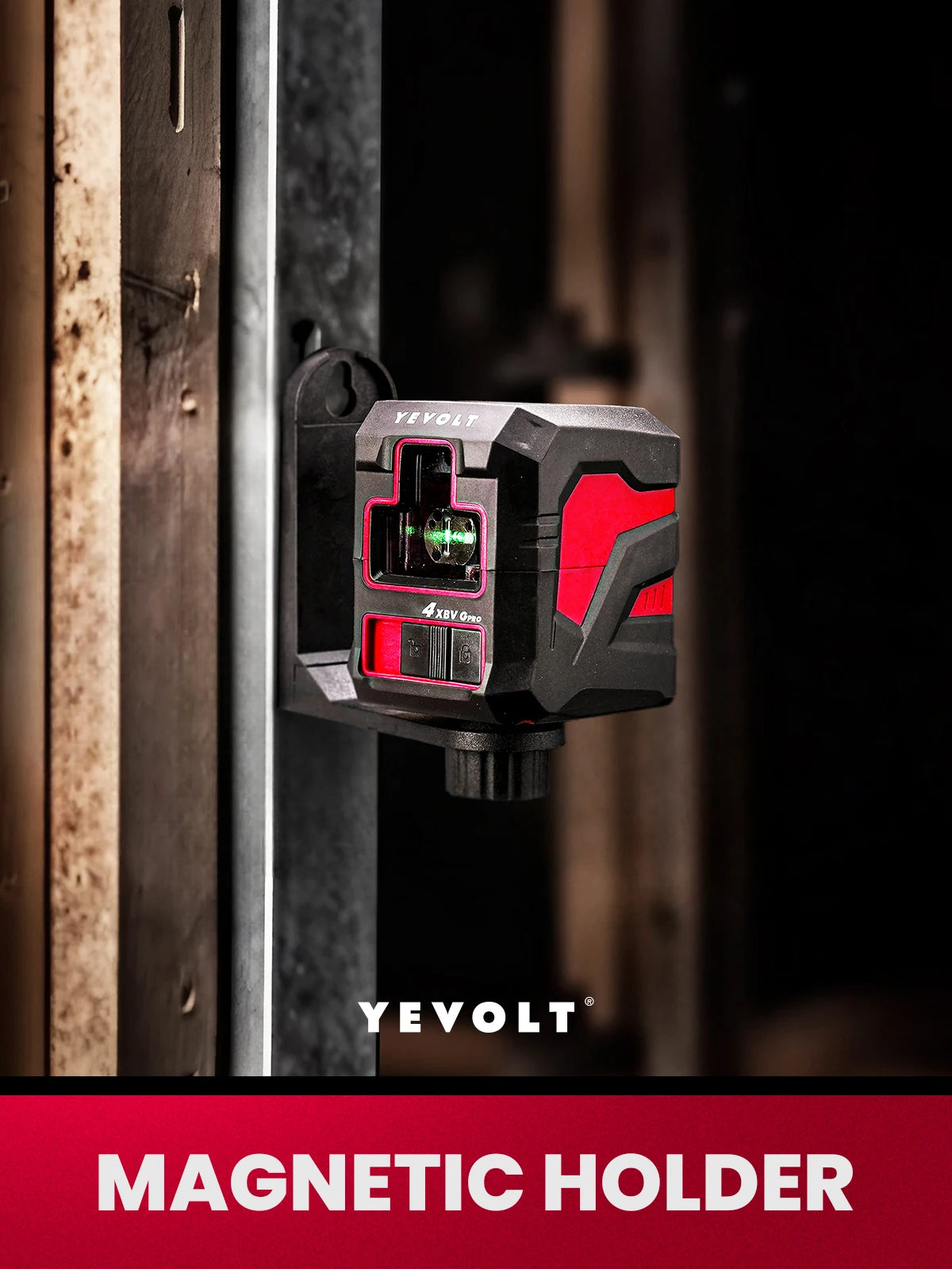 YEVOLT YVGLL4XS2B1-b Cross Line Green Laser Level Kit 2-Line Rotating Base Self-leveling Construction Machine Measuring Tools