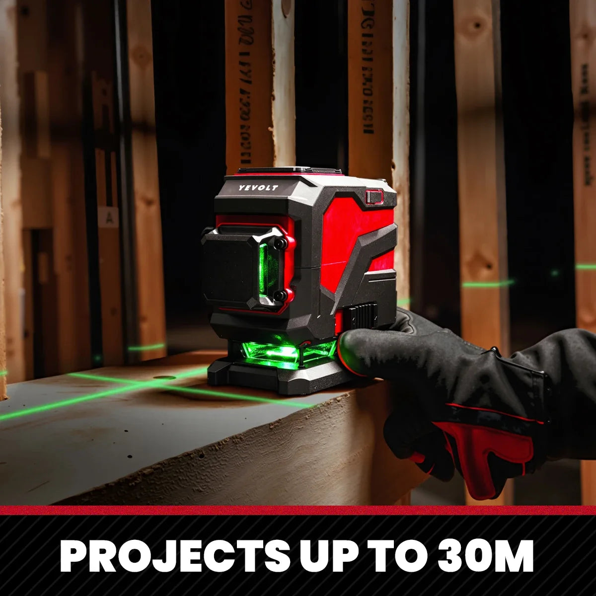 YEVOLT Ground-Mode 12-Line Laser Level YVGLL4XS12T 360° Vertical Coverage ±0.2mm/m Outdoor Daylight Use Single-Person Operation