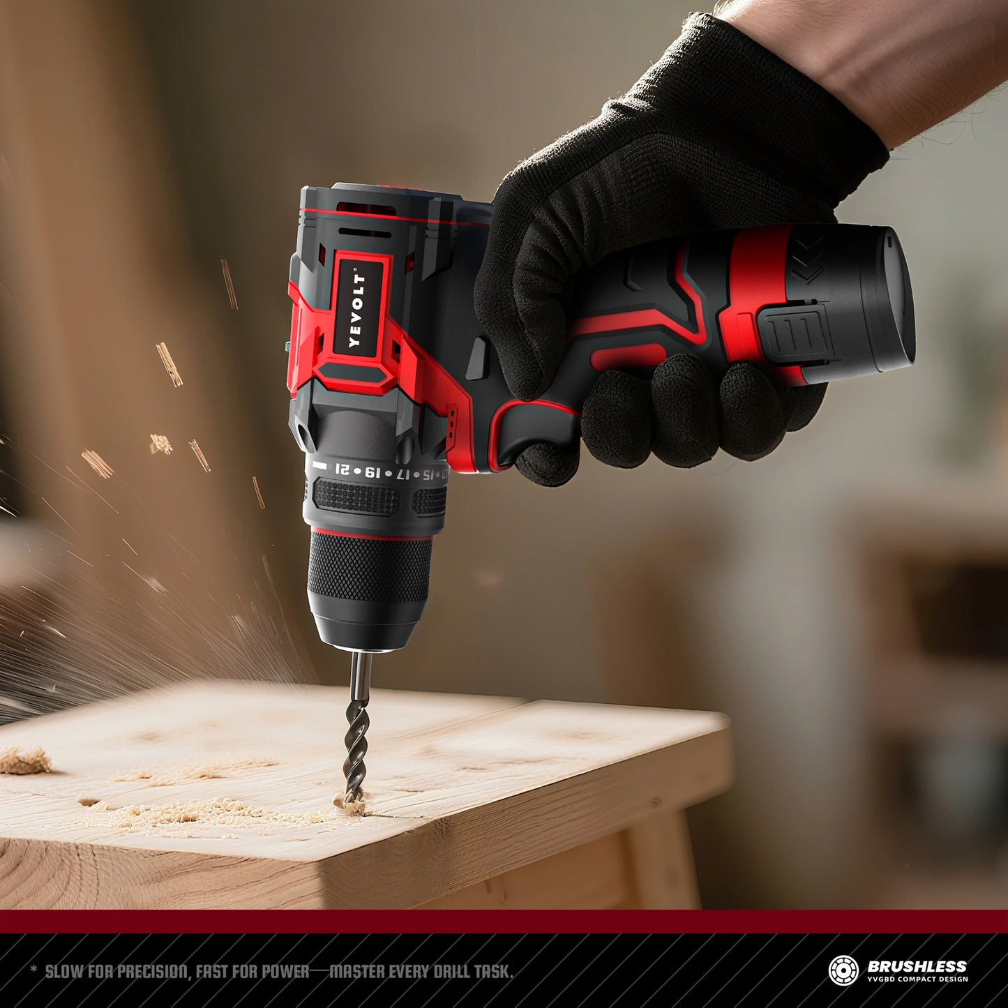 YEVOLT YVGCB12JY Series 12V Brushless Electric Drill Li-ion Compact Cordless Driver High Speed Handheld Screwdriver Power Tools