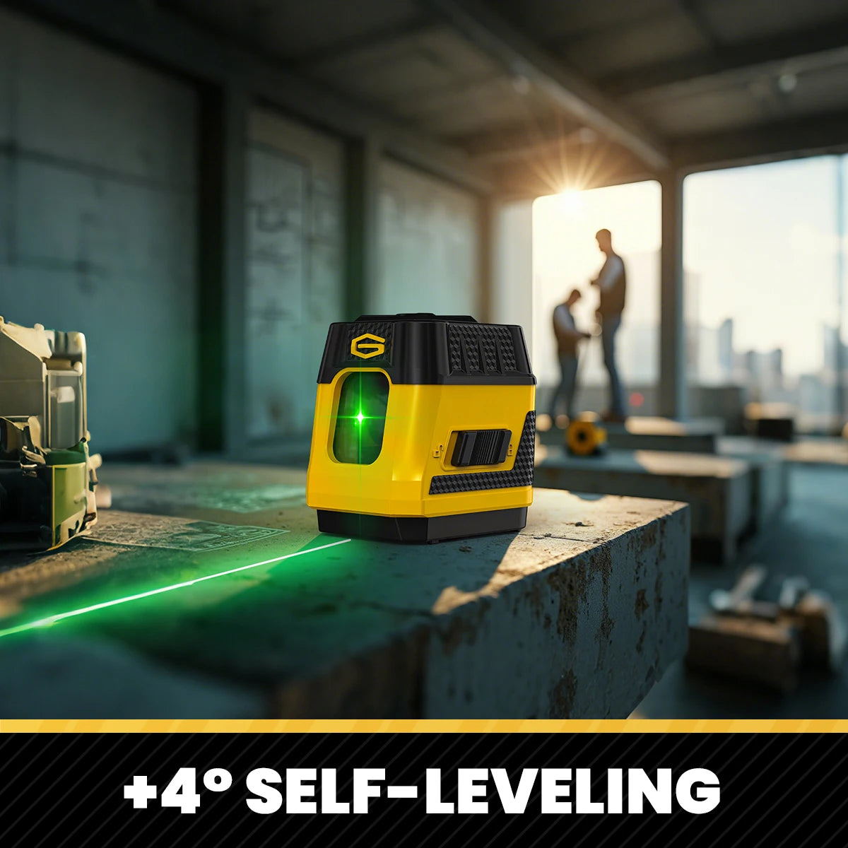 Nível de laser verde de 2 linhas YEVOLT YVGLL4XS2G com base magnética - autonivelante horizontal vertical para construção civil e marcenaria