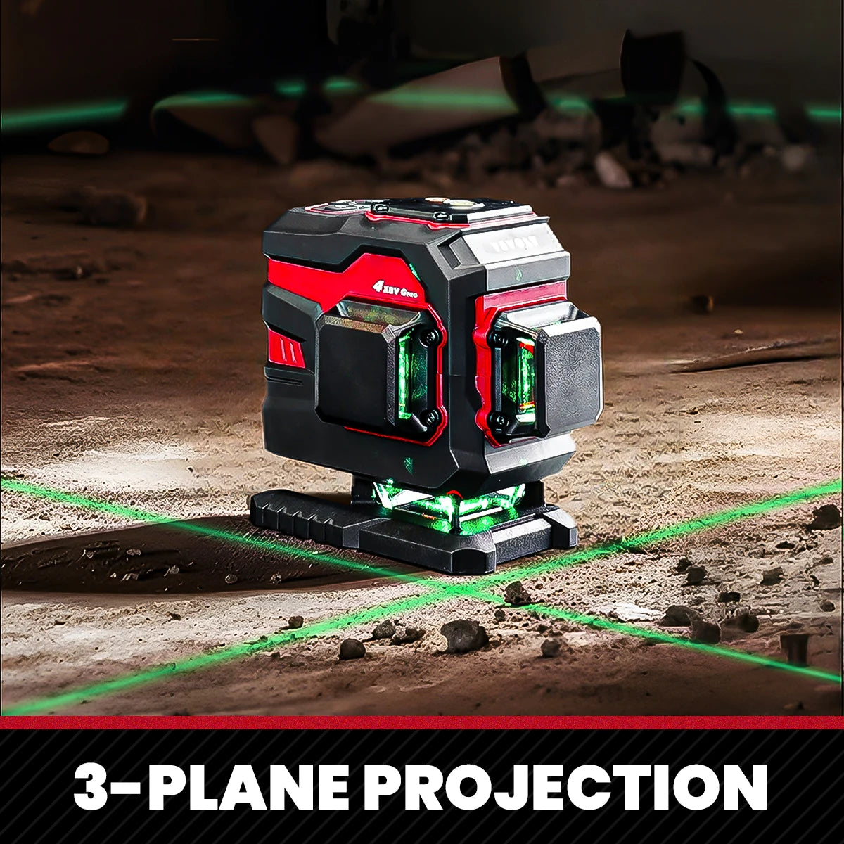 Nivel láser verde YEVOLT serie YVGLL4XS, 3/4 planos, 12/16 líneas, autonivelante, 360°, 3D/4D, horizontal y vertical, 3,6 V, 3 Ah