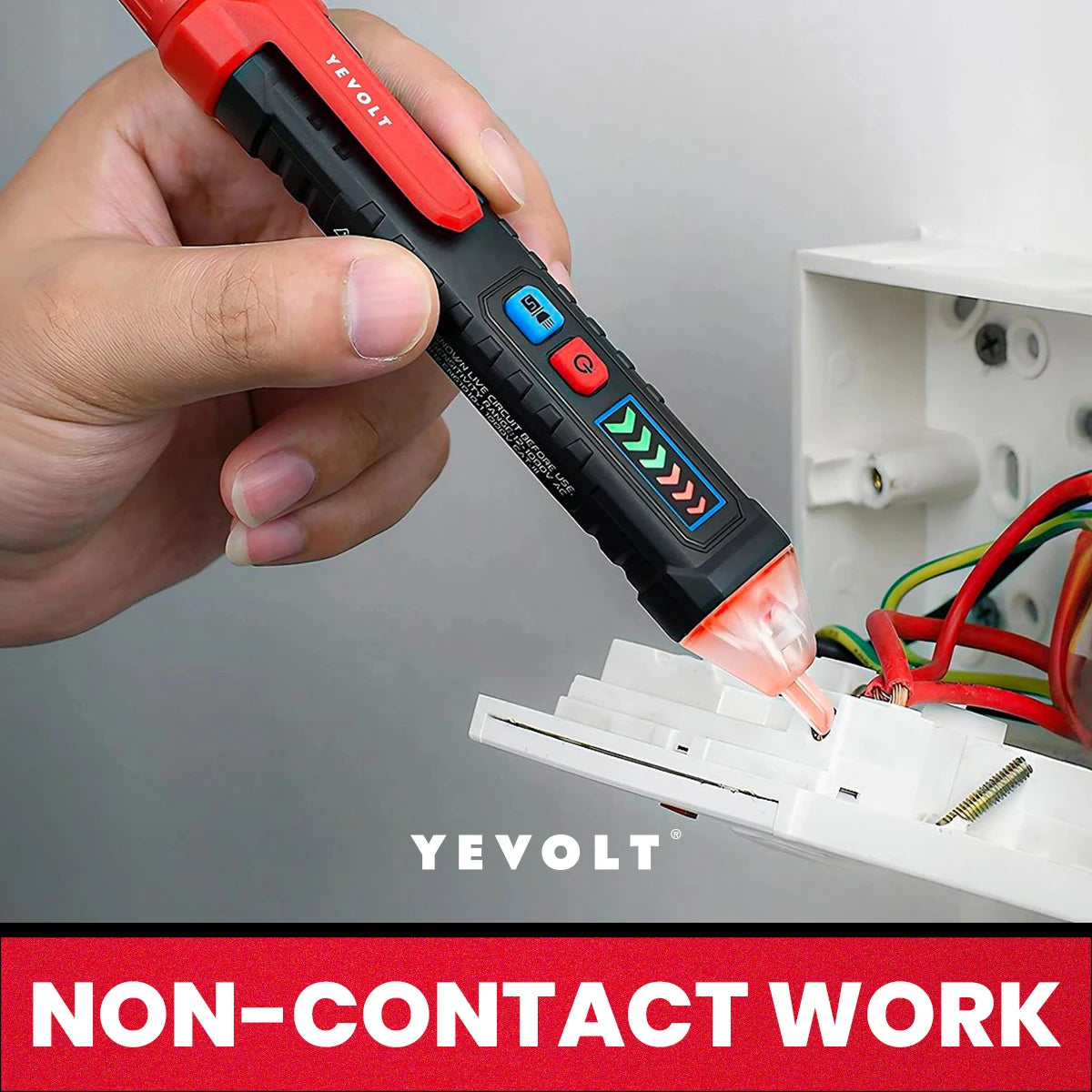 Comprobador de voltaje CA sin contacto YEVOLT TA881A, 12-1000 V CA, linterna LED, alarma sonora para determinar si hay cables con corriente o sin corriente