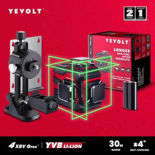 Nivel láser de 12 líneas YEVOLT YVGLL4XS12 TrueLine, autonivelante para trabajo y hogar, doble potencia, precisión, alcance de 30 m