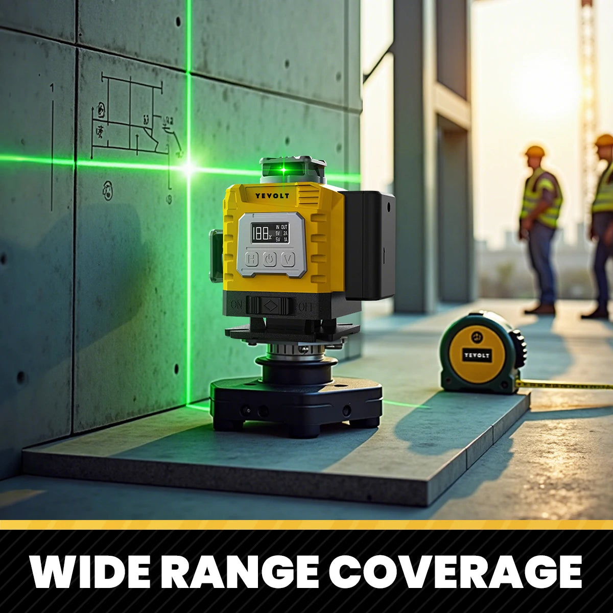 YEVOLT 16-Line Laser Level YVGLL4XS16G-515nm Green Beam 30m Visible Energy Saver 360° Coverage 4s Fast Self-Leveling