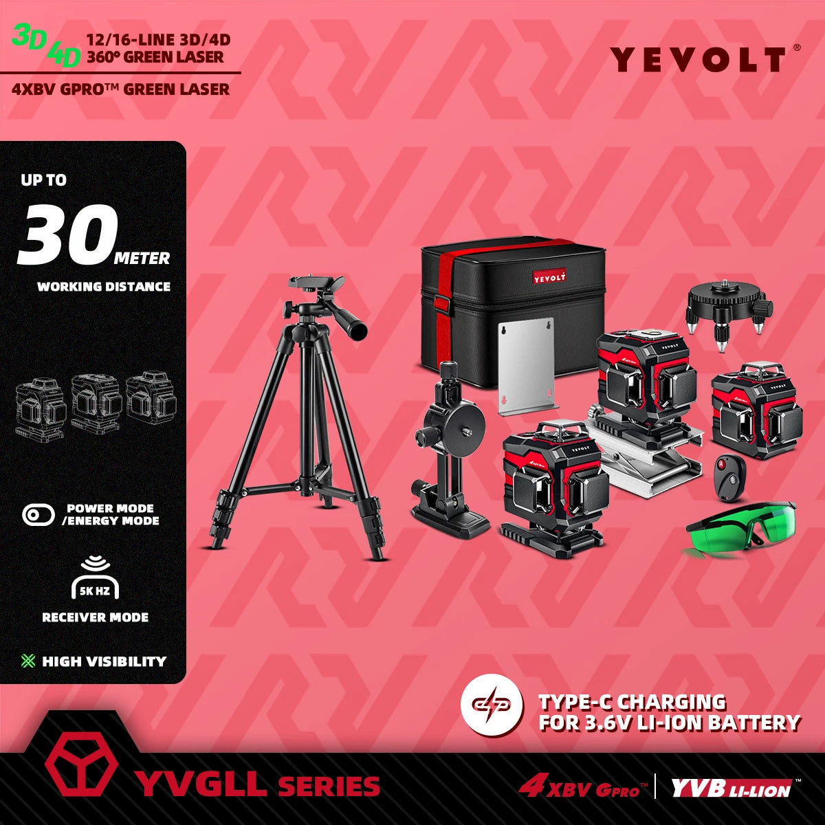YEVOLT High-Precision Green Laser Leveler 1M Stand Included for XS12/XS12T/XS16 - Suitable for Various Measurement Needs