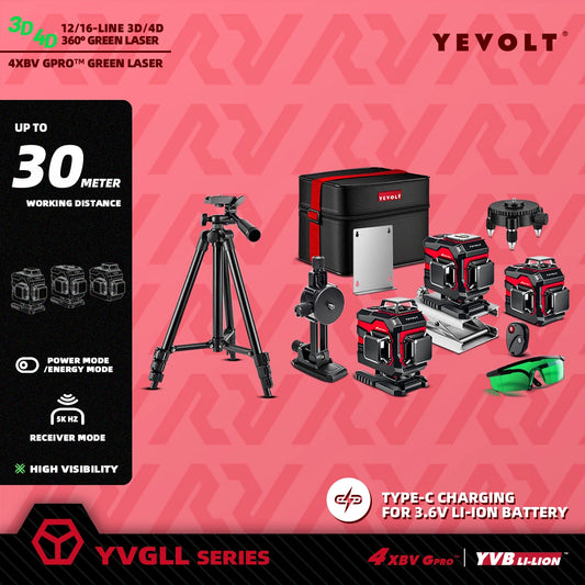 Nivelador a laser verde de alta precisão YEVOLT com suporte de 1 m incluído para XS12/XS12T/XS16 - Adequado para diversas necessidades de medição