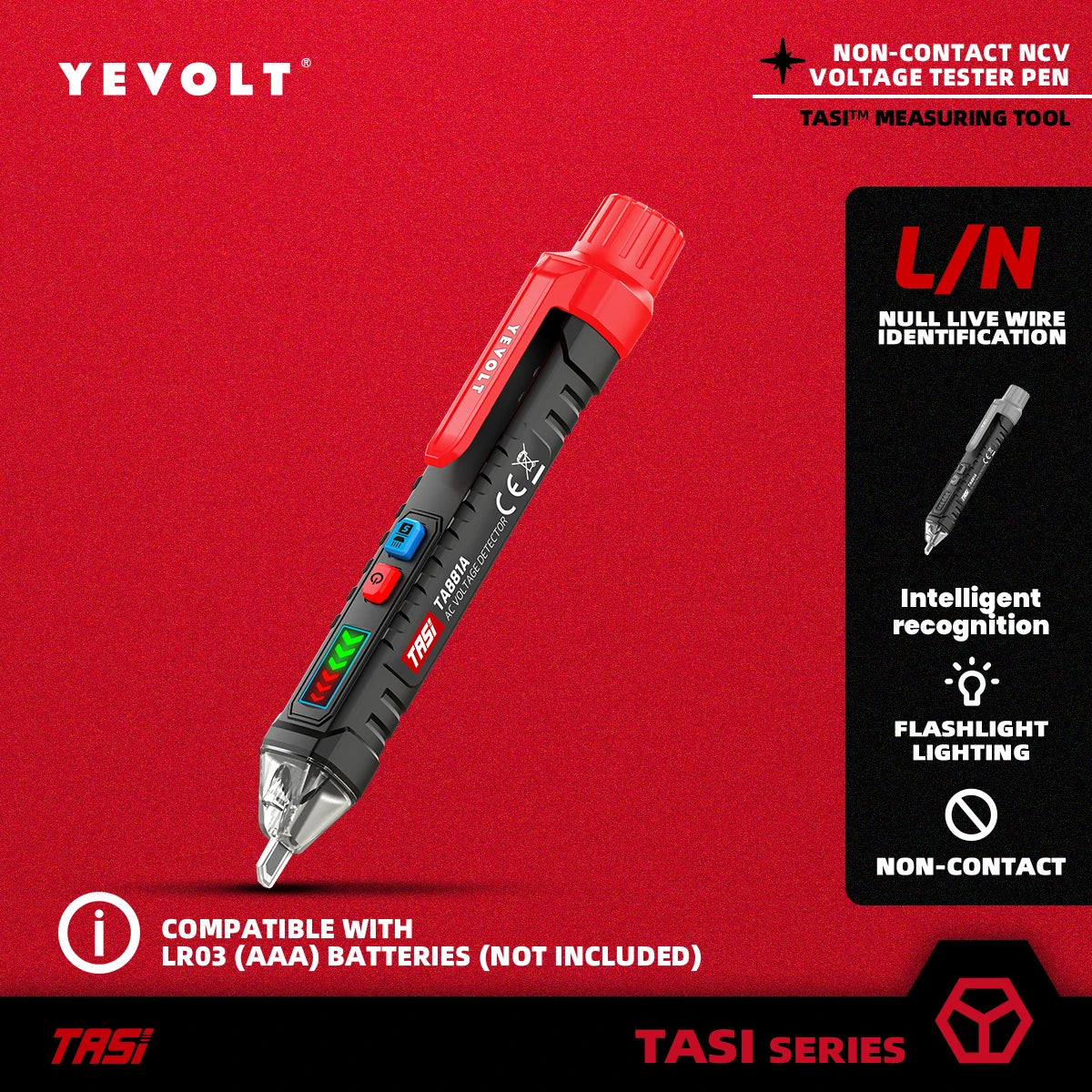 Comprobador de voltaje CA sin contacto YEVOLT TA881A, 12-1000 V CA, linterna LED, alarma sonora para determinar si hay cables con corriente o sin corriente