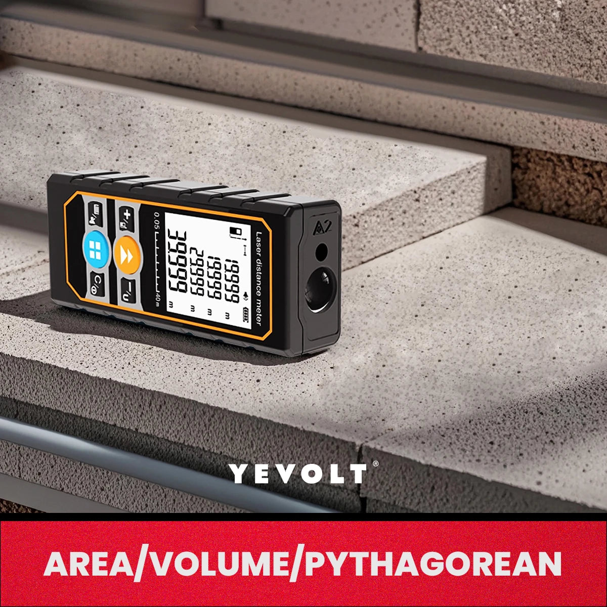 YEVOLT TE Series Laser Distance Meter 40/60/80/100M Rangefinder Digital Tape Measure Tools With Backlit Area/Volume/Pythagorean