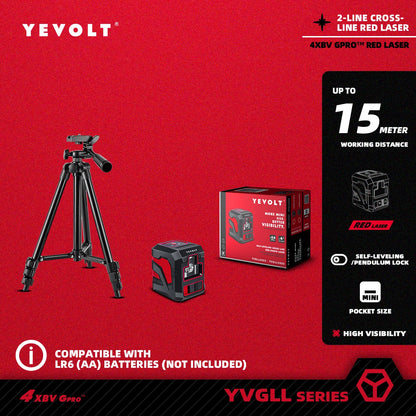 Nível de laser de linha cruzada YEVOLT YVRLL4XS2/YVGLL4XS2 Vermelho/Verde 2 linhas autonivelantes ferramentas de construção