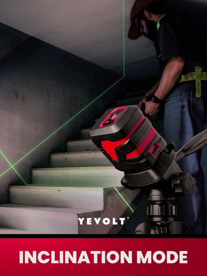 Kit de nível a laser verde de linha cruzada YEVOLT YVGLL4XS2-Ld com base giratória de 2 linhas e suporte magnético, ferramentas profissionais de nivelamento automático