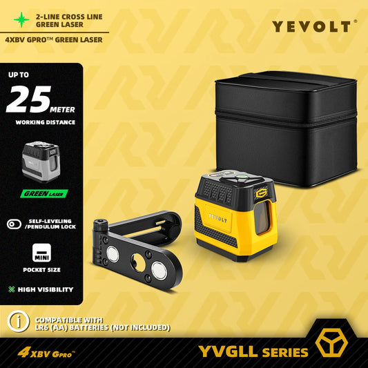 YEVOLT YVGLL4XS2G 2-Line Green Laser Level with Magnetic Base - Self-Leveling Horizontal Vertical for Construction Woodworking