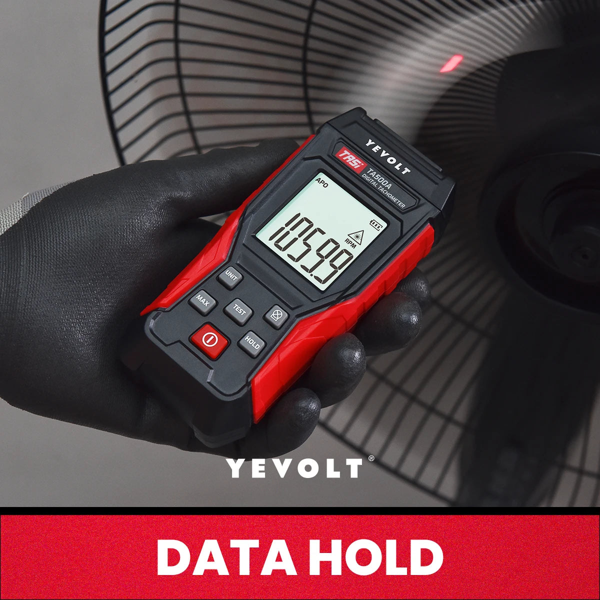 Tacómetro digital sin contacto/2 en 1 YEVOLT TA500A/TA500C, sensor fotográfico láser sin contacto o medidor de contacto, medidor de velocidad y RPM