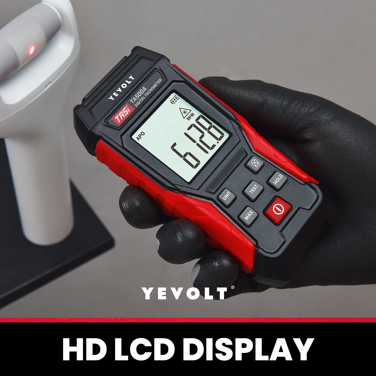 Tacómetro digital sin contacto/2 en 1 YEVOLT TA500A/TA500C, sensor fotográfico láser sin contacto o medidor de contacto, medidor de velocidad y RPM