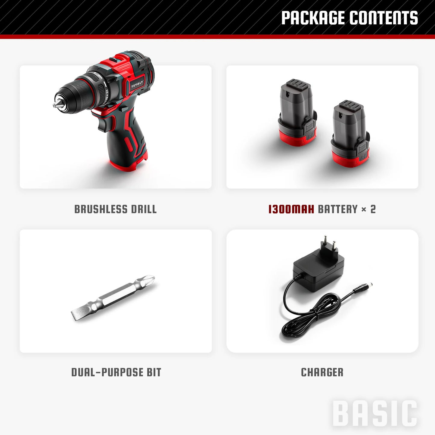YEVOLT YVGCB16JY Series 16V Brushless Electric Drill Li-ion Compact Cordless Driver High Speed Handheld Screwdriver Power Tools