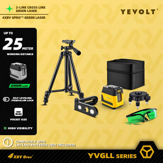 YEVOLT YVGLL4XS2G 2 Lines Laser Level: Cross-Line Visibility, Rugged L-Bracket & 3 Brightness - Compact for Confined Sites