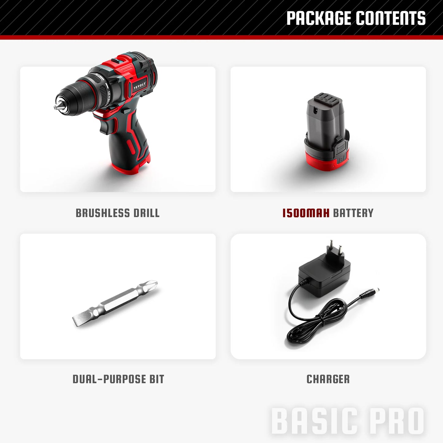 YEVOLT YVGCB16JY Series 16V Brushless Electric Drill Li-ion Compact Cordless Driver High Speed Handheld Screwdriver Power Tools
