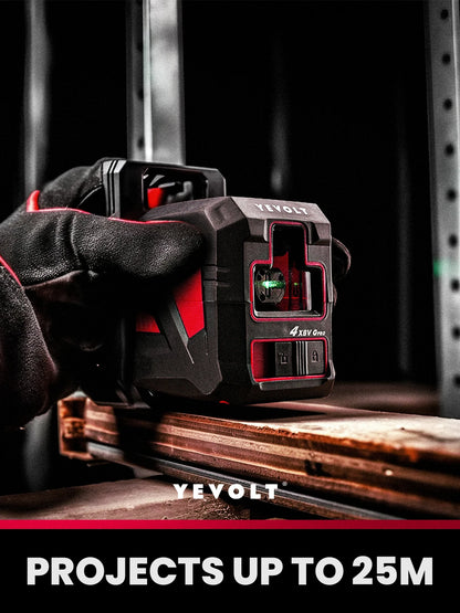 Kit de nível a laser verde de linha cruzada YEVOLT YVGLL4XS2-Ld com base giratória de 2 linhas e suporte magnético, ferramentas profissionais de nivelamento automático