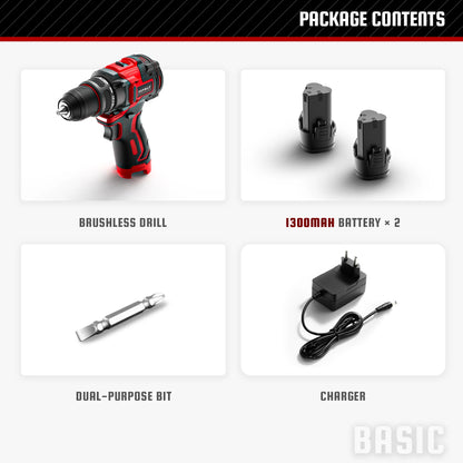 YEVOLT YVGCB12JY Series 12V Brushless Electric Drill Li-ion Compact Cordless Driver High Speed Handheld Screwdriver Power Tools