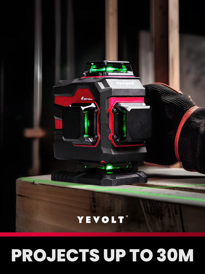 YEVOLT YVGLL4XS16PRO Nível a laser verde de 16 linhas e 4 planos, 5,2 Ah, autonivelante, horizontal e vertical, ferramenta com controle remoto
