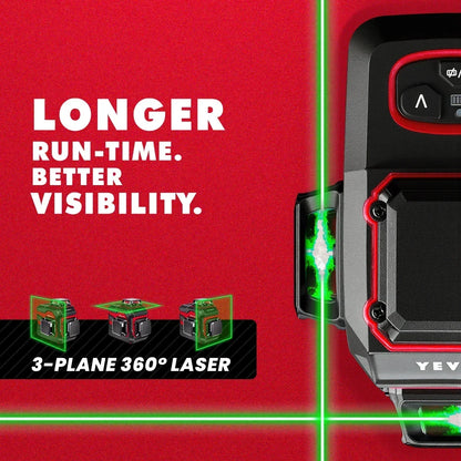 Nível a laser rotativo YEVOLT YVGLL4XS12 TriPlane de 12 linhas, autonivelante IP54, potência dupla, precisão, cobertura de 30 m, para locais de trabalho e residências
