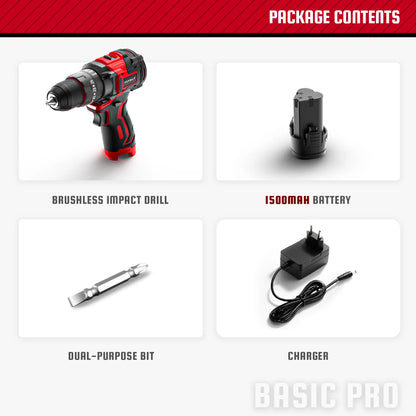 YEVOLT YVGCB12JY Series 12V Brushless Electric Drill Li-ion Compact Cordless Driver High Speed Handheld Screwdriver Power Tools