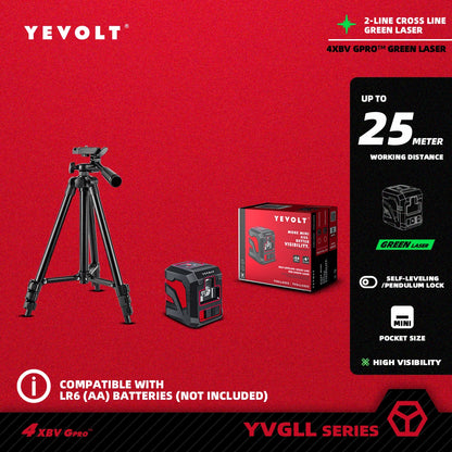 Nível de laser de linha cruzada YEVOLT YVRLL4XS2/YVGLL4XS2 Vermelho/Verde 2 linhas autonivelantes ferramentas de construção