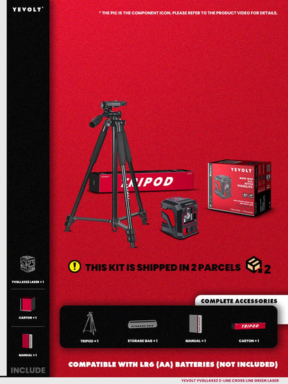 YEVOLT Cross Line Laser Level Red/Green Self-leveling DIY 2-Line Efficient Layout and Alignment Measuring - YVRLL4XS2/YVGLL4XS2