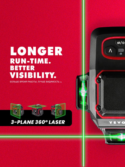 Nível a laser verde série YEVOLT YVGLL4XS12, 3 planos, 12 linhas, autonivelante, 360 graus, horizontal e vertical, 3,6 V, 3 Ah, ferramentas elétricas