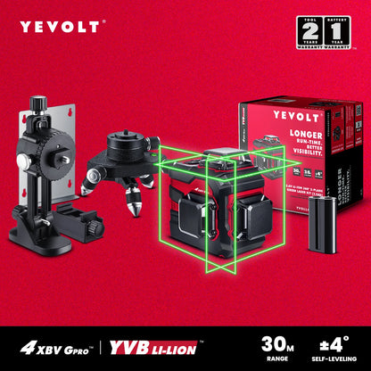 Nível a laser rotativo YEVOLT YVGLL4XS12 TriPlane de 12 linhas, autonivelante IP54, potência dupla, precisão, cobertura de 30 m, para locais de trabalho e residências