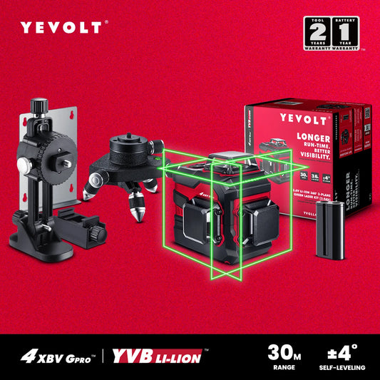 YEVOLT YVGLL4XS12 12-Line TriPlane Rotary Laser Level IP54 Self-Leveling Worksite&Home Dual-Power Precision-Grade 30m Coverage