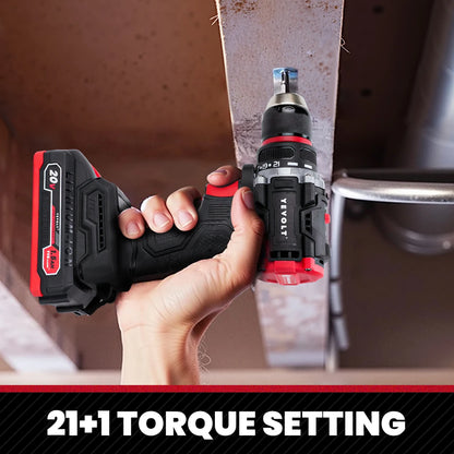 YEVOLT 20V Brushless Electric Drill  Handheld Screwdriver Li-ion Compact Cordless 21+1 Driver Power Tools-YVGBD20DU2 Series