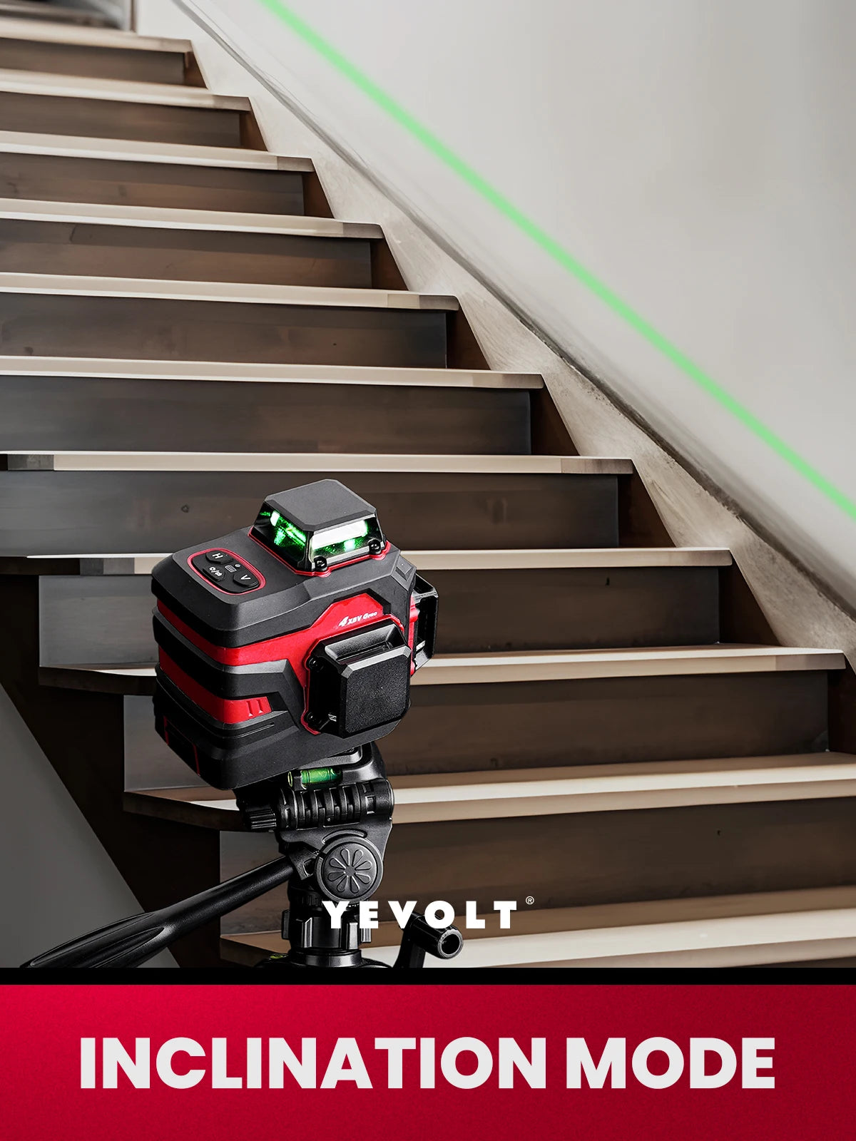 Nível de laser verde de 3 planos da série YEVOLT YVGLL4XS12 com alimentação de íons de lítio de 3,6 V, 360, 12 linhas, ferramentas horizontais e verticais autonivelantes 3D