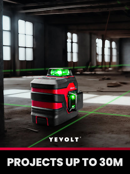 YEVOLT YVGLL4XS12 Ferramentas de medição de 3 planos Nível laser de feixe verde 360 ​​12 linhas 3D horizontal e vertical autonivelante