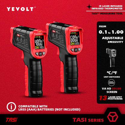 Termómetro infrarrojo digital YEVOLT serie TA601, portátil, sin contacto, con láser IR, punta de pistola de calor, pantalla a color VA HD