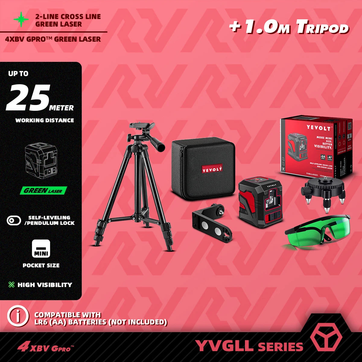 Kit de linhas cruzadas verdes YEVOLT Laser Level YVGLL4XS2 de 2 linhas - Suporte magnético, nivelamento automático, layout e ferramentas de medição de alinhamento