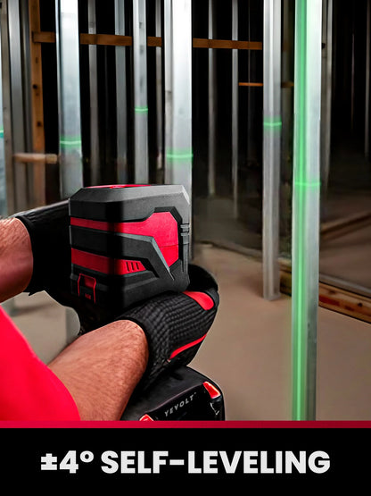 Kit de nível a laser verde de linha cruzada YEVOLT YVGLL4XS2-Ld com base giratória de 2 linhas e suporte magnético, ferramentas profissionais de nivelamento automático