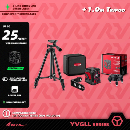 Kit de linhas cruzadas verdes YEVOLT Laser Level YVGLL4XS2 de 2 linhas - Suporte magnético, nivelamento automático, layout e ferramentas de medição de alinhamento