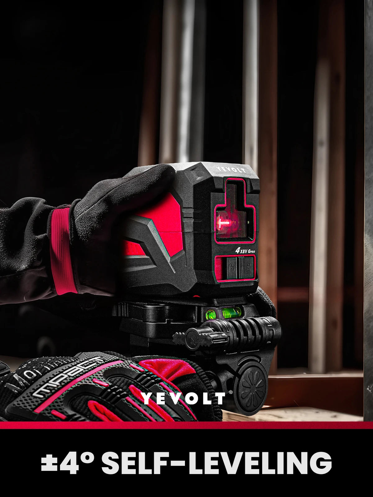 Nível de laser de linha cruzada YEVOLT YVRLL4XS2/YVGLL4XS2 Vermelho/Verde 2 linhas autonivelantes ferramentas de construção