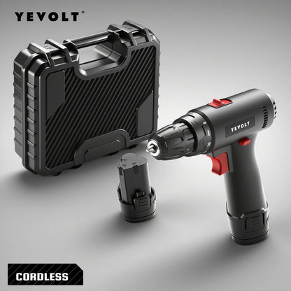 Furadeira elétrica YEVOLT série YVGCD12MI 12V, mandril de 3/8", chave de fenda sem fio, ferramentas elétricas para madeira/alumínio/aço