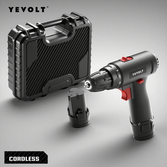 YEVOLT YVGCD12MI Series 12V Electric Drill 3/8" Chuck Cordless Driver Handheld Screwdriver Power Tools for Wood/Aluminum/Steel